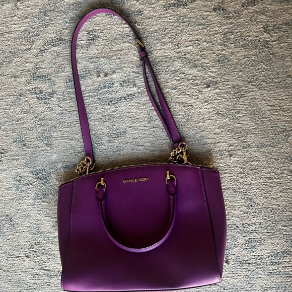 Michael Kors Leather Medium Top Zip Satchel Bag (purple) - Picture 6 of 7
